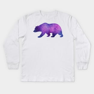 Grizzly Bear Spirit Animal Galaxy Silhouette with Stars Kids Long Sleeve T-Shirt